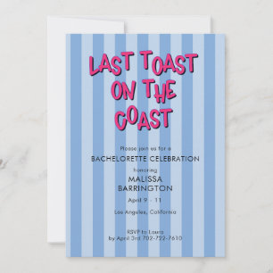 Sista Toast Blue Stripe Bachelorette w/QR-kod Inbjudningar
