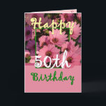 SISTER - 50:e födelsedagen med Rosa Daisy Flowers Kort<br><div class="desc">De här glada blommorna i rosan och den medföljande "magiska blomman"-versen är ett sött sätt att önska din syster ett Grattis på födelsedagen. Inuti text finns anpassade, så att du kan lägga till en egen speciell känsla. Om du vill se mer av mina födelsedagskort skriver du in det år du...</div>