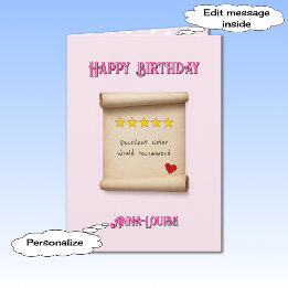 Sister 5 star review pink birthday kort