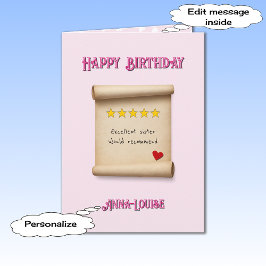 Sister 5 star review pink birthday kort