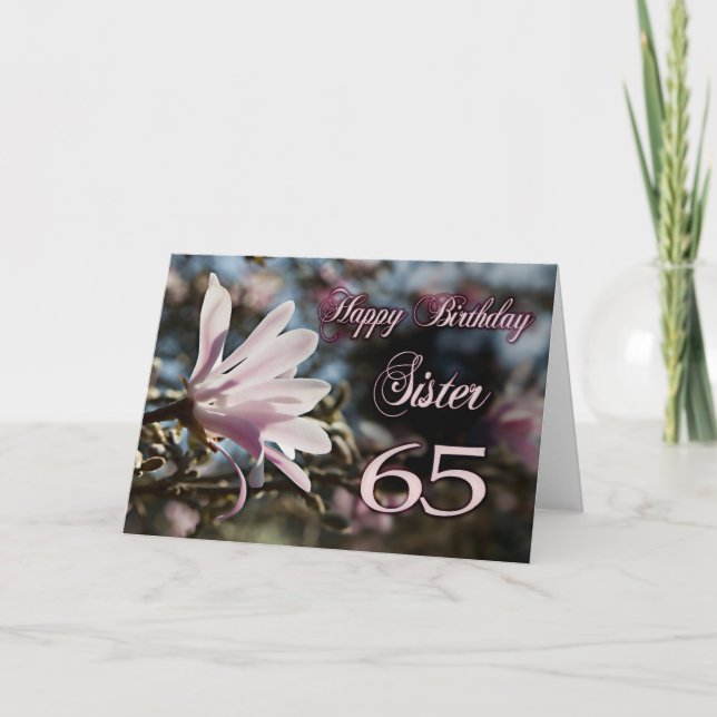Sister 65e Birthday med magnolia Kort (Framsida)