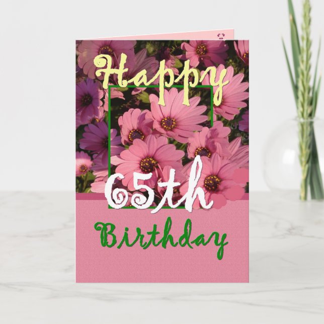 SISTER - 65e Birthday med Rosa Daisy Flowers Kort (Framsida)
