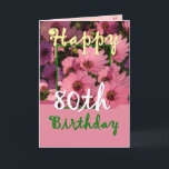SISTER - 80:e födelsedagen med Rosa Daisy Flowers Kort<br><div class="desc">De här glada blommorna i rosan och den medföljande "magiska blomman"-versen är ett sött sätt att önska din syster ett Grattis på födelsedagen. Inuti text finns anpassade, så att du kan lägga till en egen speciell känsla. Om du vill se mer av mina födelsedagskort skriver du in det år du...</div>