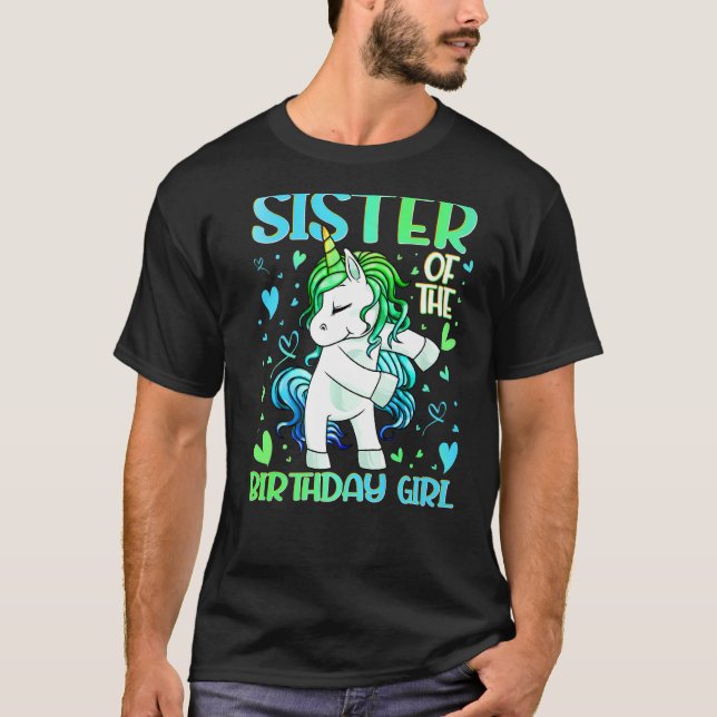 Sister av Birthday Girl Flossing Unicorn Siste T Shirt (Framsida)
