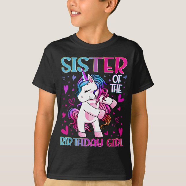Sister av Birthday Girl Flossing Unicorn Siste T Shirt (Framsida)