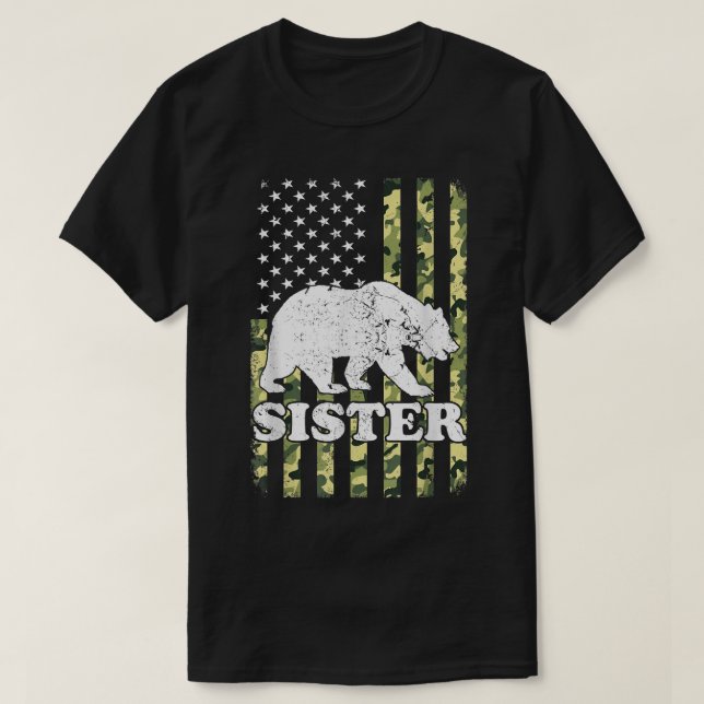 Sister Bear Camping Hiking Camouflage Förenta stat T Shirt (Design framsida)