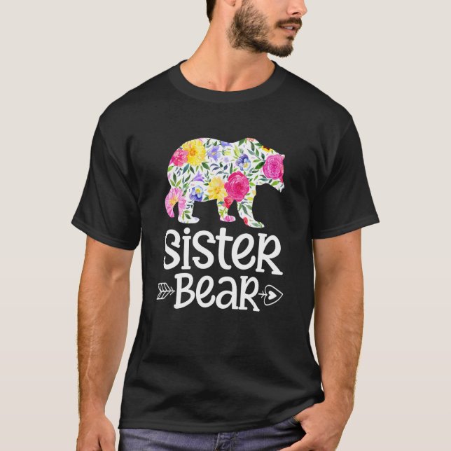 Sister Bear Mamma Grandma Blommigt Lycklig Mors da T Shirt (Framsida)