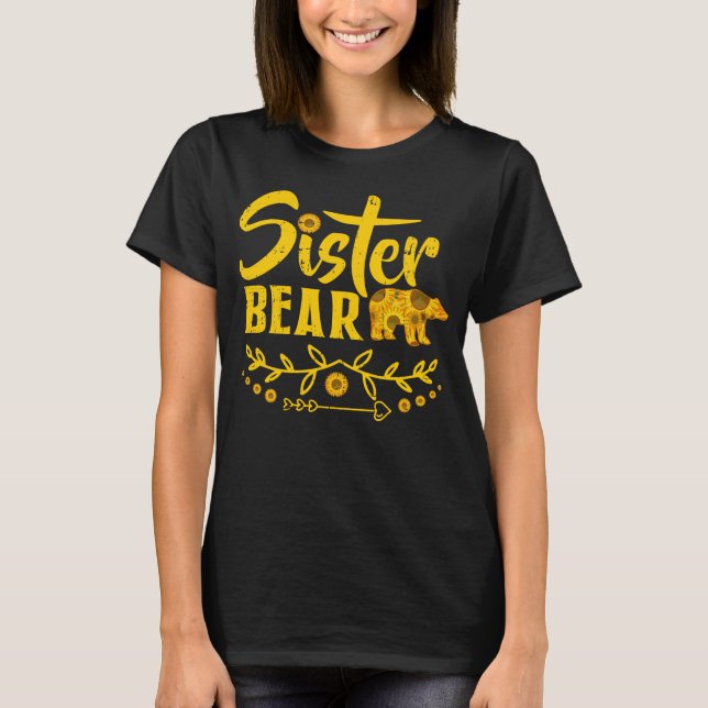 Sister Bear Sunflower Cute Floral Family  T Shirt (Framsida)