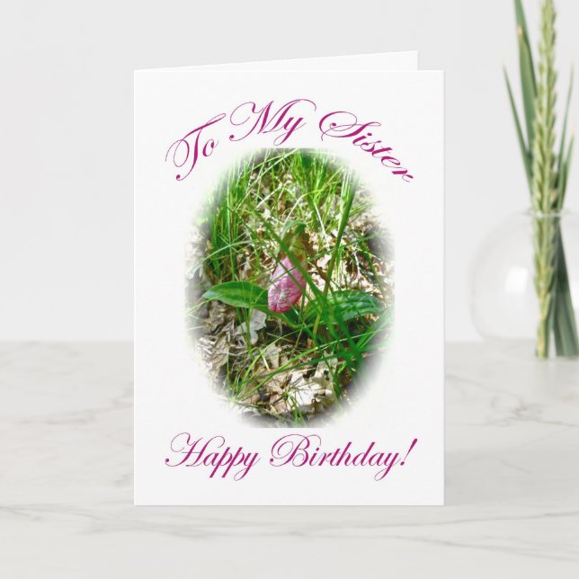 Sister Birthday Card Rosa Dam Slipper Orchid Kort (Framsida)