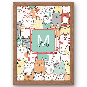 Sister Birthday Cat Kattunge Namn Monogram Kids Fototryck