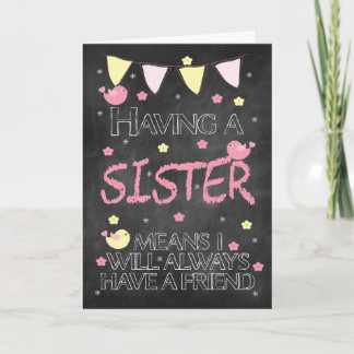 Sister Birthday Chalkboard med små fåglar Kort