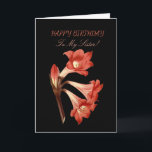 Sister Birthday Coral Belladonna Lily Kort<br><div class="desc">Du har kom över de vackraste blomkrämkorna på Zazzle. En slående bild av en färglös blomma på en svart bakgrund, med hälsning som är lämpligt för ett tillfälle. Det är inte bara framsidan som är vacker, baksidan har också en bild av framblomman. När mottagaren är avslutat är ram denna skönhet...</div>