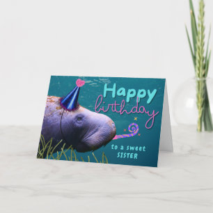 Sister Birthday Cute Manatee vid Party Kort