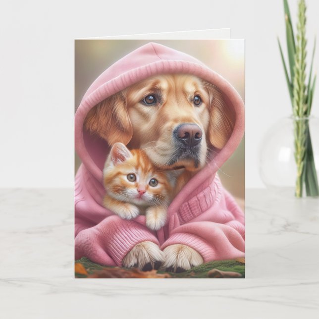 Sister Birthday Golden Retriever och Kitten Kort (Framsida)