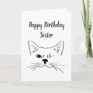 Sister Birthday Humor Quote Winking Cat Roligt Kort