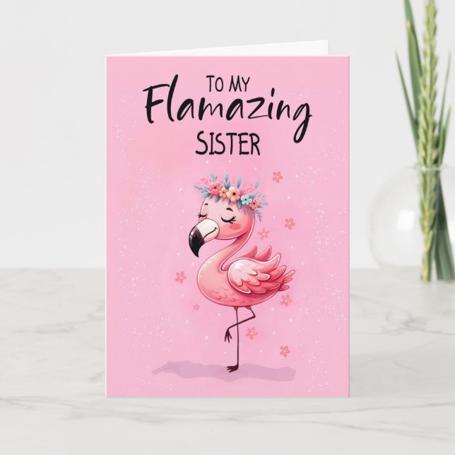 Sister Birthday med Flamingo Fabulous och Roligt Kort (Framsida)
