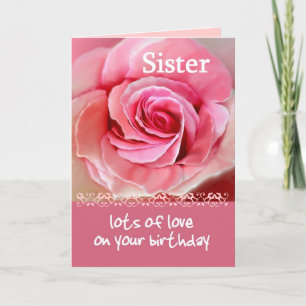 SISTER Birthday med Rosa ros och Snöre Kort