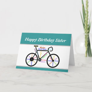 Sister Birthday Motivational Bike Bicycle Cycling Kort