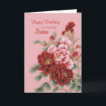 Sister Birthday Peonies Kort<br><div class="desc">En härlig illustration av rosa och röda peonier som önskar din syster ett grattis på födelsedagen. Detta kort är fullt av kärlek,  och samtidigt elegant och klass.</div>