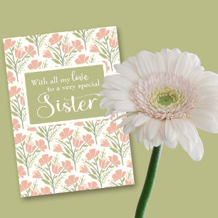 Sister Birthday Rosa Flower Mönster Kort