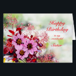 Sister Birthday Rosa Flowers Hälsningskort<br><div class="desc">Ett födelsedagskort till din syster. Rosa hellebore-blommor,  även känd som jultoman ro,  har satts mot en bakgrund av rött löv från den kontinentala shruben.</div>