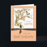 Sister Birthday, Vintage Girls i Apple Träd Kort<br><div class="desc">Önska din syster i Grattis på födelsedagen,  med den söta vintage bild av två flickor sitta och tala i ett äpple träd fyllt med äpplen. Från en syster till en annan,  perfekt kort för att önska henne en söt födelsedag. Vintage bild från Graphics Fairy</div>