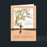 Sister Birthday, Vintage Girls i Apple Träd Kort<br><div class="desc">Önska din syster i Grattis på födelsedagen,  med den söta vintage bild av två flickor sitta och tala i ett äpple träd fyllt med äpplen. Från en syster till en annan,  perfekt kort för att önska henne en söt födelsedag. Vintage bild från Graphics Fairy</div>