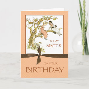 Sister Birthday, Vintage Girls i Apple Träd Kort