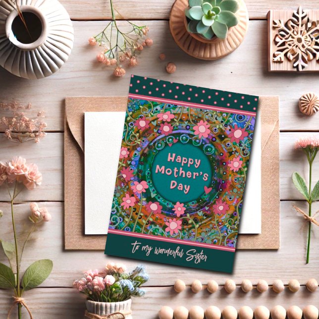 Sister Blommigt Hearts Söt Unik Mor's Day Kort (Skapare uppladdad)