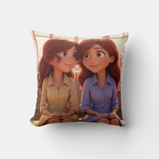 Sister Bond – Beautiful Sisters Illustration Art Kudde