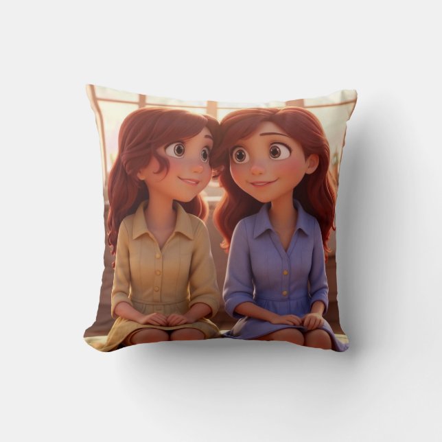 Sister Bond – Beautiful Sisters Illustration Art Kudde (Framsida)