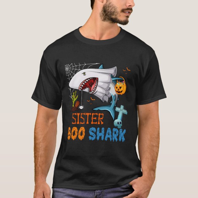 Sister Boo Shark Halloween Shark Ghost med Pumpki T Shirt (Framsida)