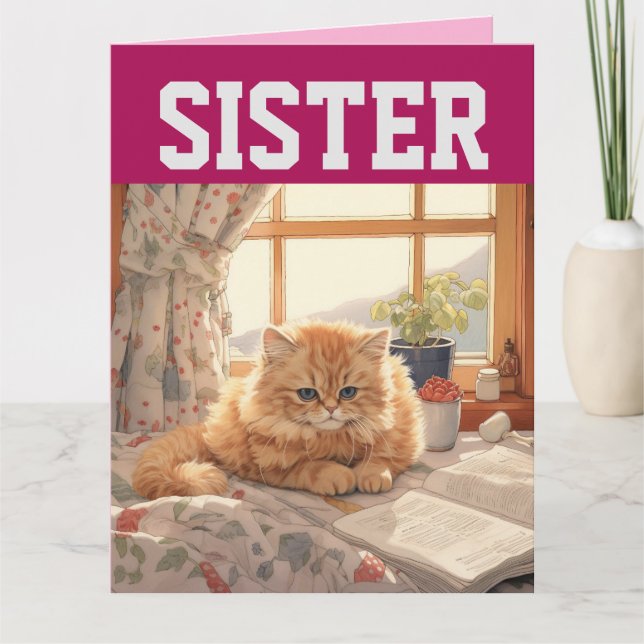 SISTER CUTE CAT BIRTHDAY BIG GREETARD KORT (Framsida)