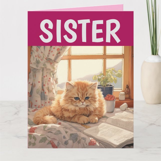 SISTER CUTE GINGER CAT BIRTHDAY GREETING CARD KORT (Framsida)