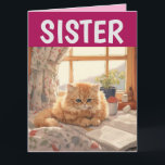 SISTER CUTE GINGER CAT BIRTHDAY GREETING CARD KORT<br><div class="desc">SISTER CUTE CAT-KORT. INSIDLÄSNINGAR: HA EN BEAUTIFULL BIRTHDAY</div>