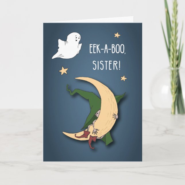 Sister First Halloween Baby Peek A Boo Witch Kort (Framsida)