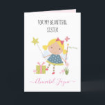 Sister-födelsedag, älvflickor kort<br><div class="desc">Ett vackert födelsedagskort med de finaste små älvorna som du kan anpassa med din systers namn. Fairy-samlingen är perfekt för små flickor som förfärar magiska varelser. Du kan välja mellan två typer av kort. Du kan välja antingen silke glans pappert eller projektionsyta pappert. Matte, är en klassisk, papper med en...</div>