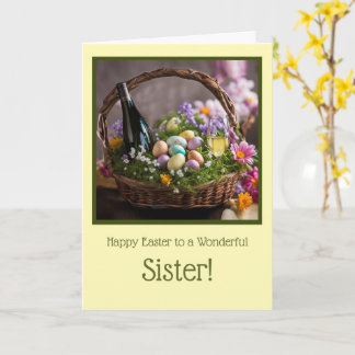 Sister Funny Happy Easter Wine in Easter Basket Kort