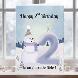 Sister Happy 2nd Birthday Snowman Building Kort