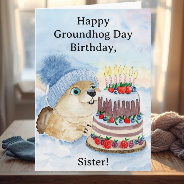 Sister Happy Groundhog Day Birthday  Kort (Skapare uppladdad)