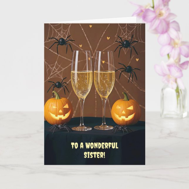 Sister Happy halloween Champagne Cheers Funny Kort (Orkide)