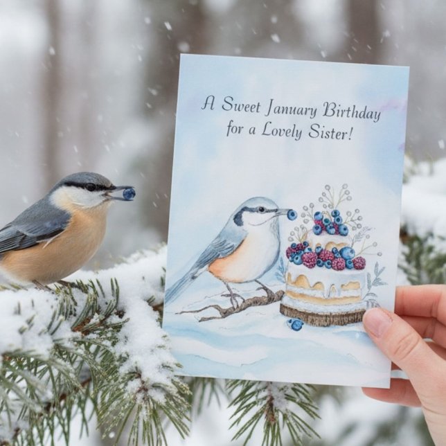 Sister Happy January Birthday Red Breasted Bird Kort (Skapare uppladdad)