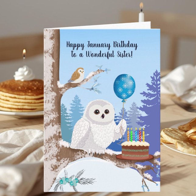 Sister Happy January Birthday Snowy Owl Kort (Skapare uppladdad)