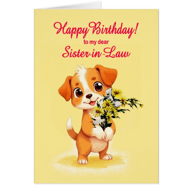 Sister i födelsedagspuppen och blommor hälsningskort (Framsidan)