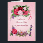 Sister i Lag Birthday Gorgous Ro Hälsningskort<br><div class="desc">Det här födelsedagskortet för en svägerska har vackert ro i fullt. Blek rosa ros visar sig i rosans bakgrund. Ett fantastiskt,  traditionellt födelsedagskort som verkligen kommer att glädja ge.</div>