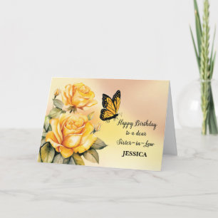 Sister i Lag Birthday Gul ros Butterfly Kort