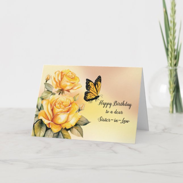 Sister i Lag Birthday Gul ros med Butterfly Kort (Framsida)