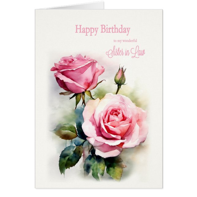 Sister i Lag Birthday Ro målat vattenfärg Hälsningskort (Framsidan)