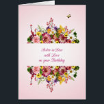 Sister i Lag Birthday vackra Bouquet Hälsningskort<br><div class="desc">Ett vackert födelsedagskort för en svägerska. En bukett delas av ord i kärlek som vill ha ett grattis på födelsedagen. Allt i en känslig rosa. Ett fantastiskt,  traditionellt födelsedagskort som verkligen kommer att glädja ge.</div>