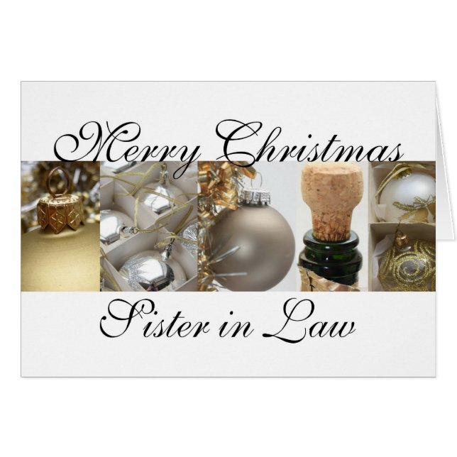 Sister i Lag god jul guld på vita kronor Hälsningskort (Framsidan Horizontal)